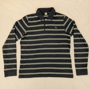 Vintage Hollister Navy and White And Cream Striped Polo Shirt 90's